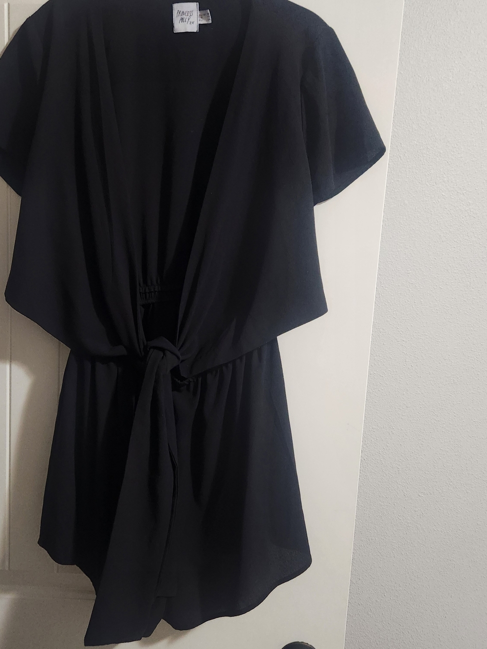 Princess Polly Black Short Sleeve Front Tie Romper